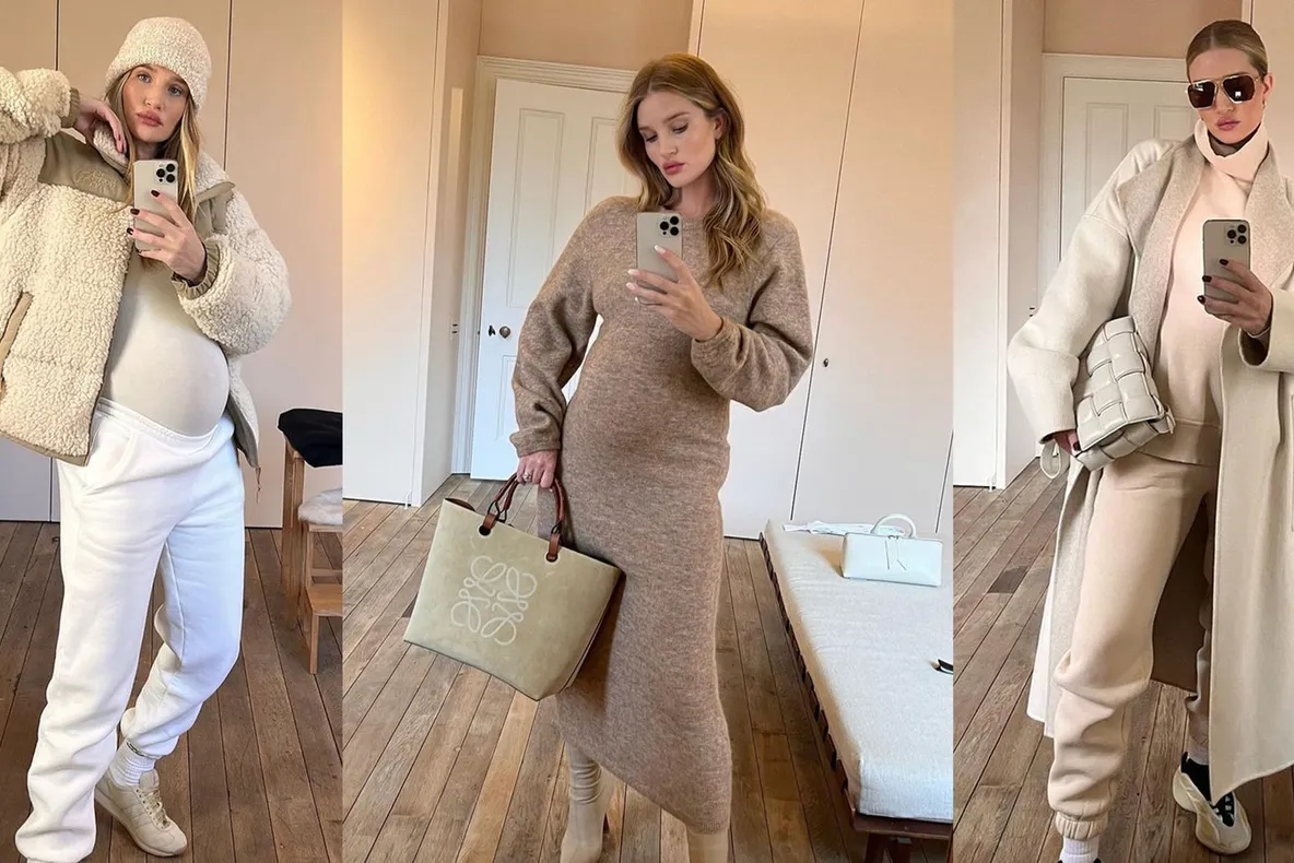 Graviduța Rosie Huntington-Whiteley adoptă un look de maternitate elegant și la modă