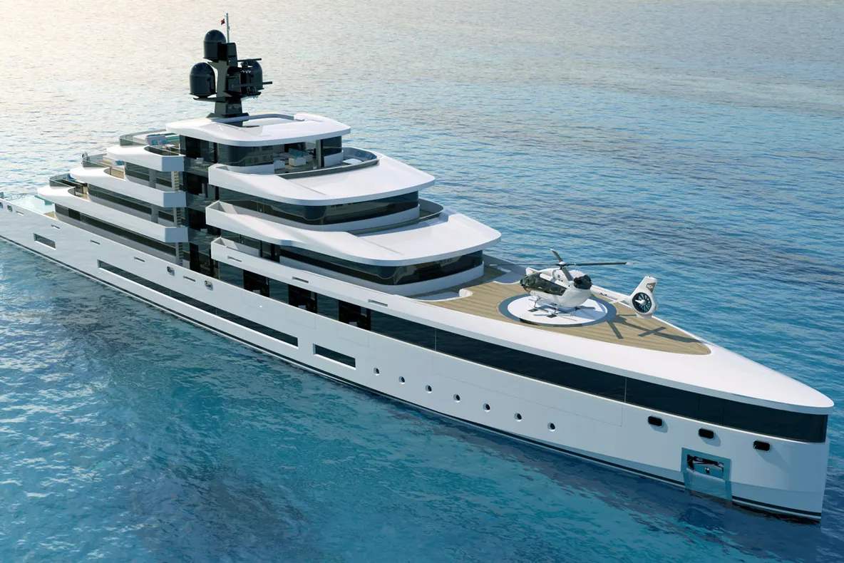 Mai lung de două piscine de dimensiuni olimpice – Acest iaht de 340 mil. $ este proiectat să arate ca un „zgârie-nori de lux”